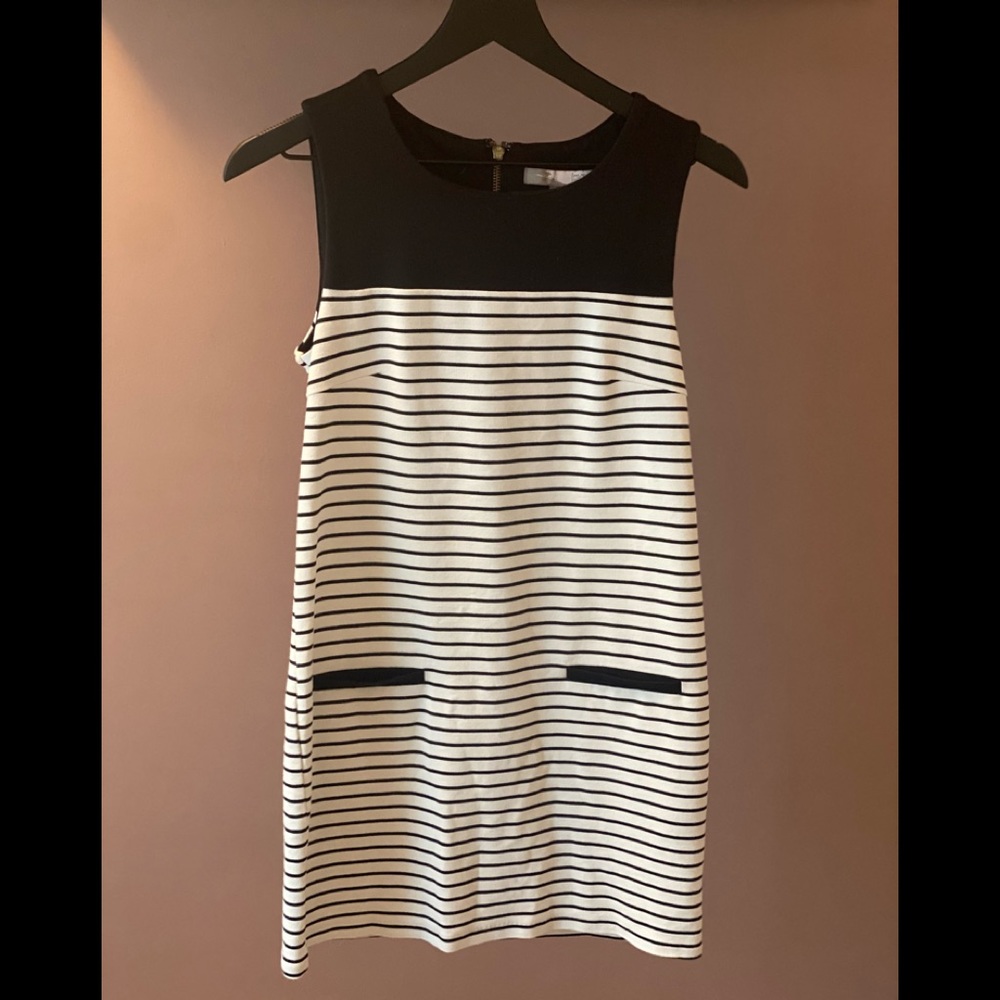 White and black striped mini dress